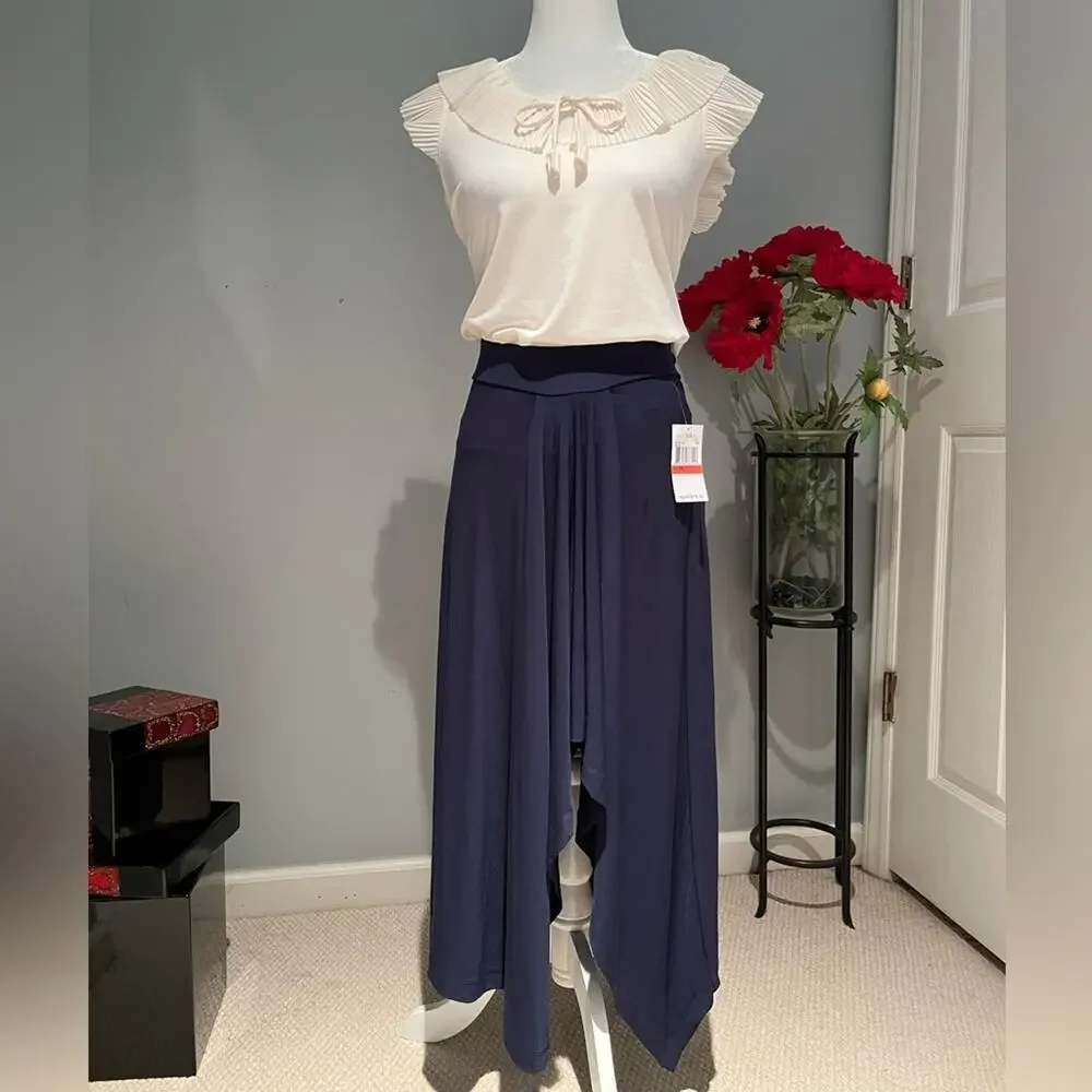 NEW Michael Kors Hi Low Asymmetrical Gathered Waterfall Jersey Skirt Navy XS NWT - Picture 1 of 16